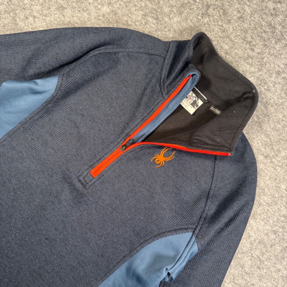 Spyder Mens Blue Waffle Knit Quarter Zip Pullover Sweater Fleece 1299048 Small